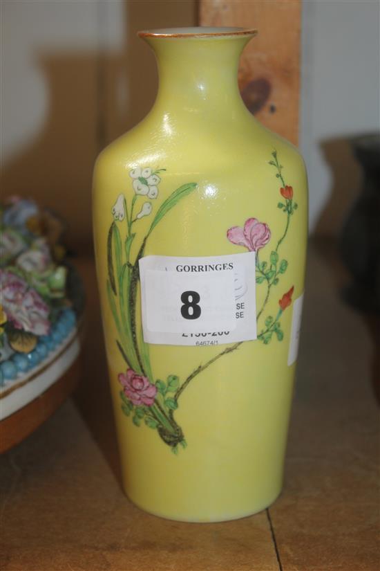 19th century Chinese yellow ground vase(-)